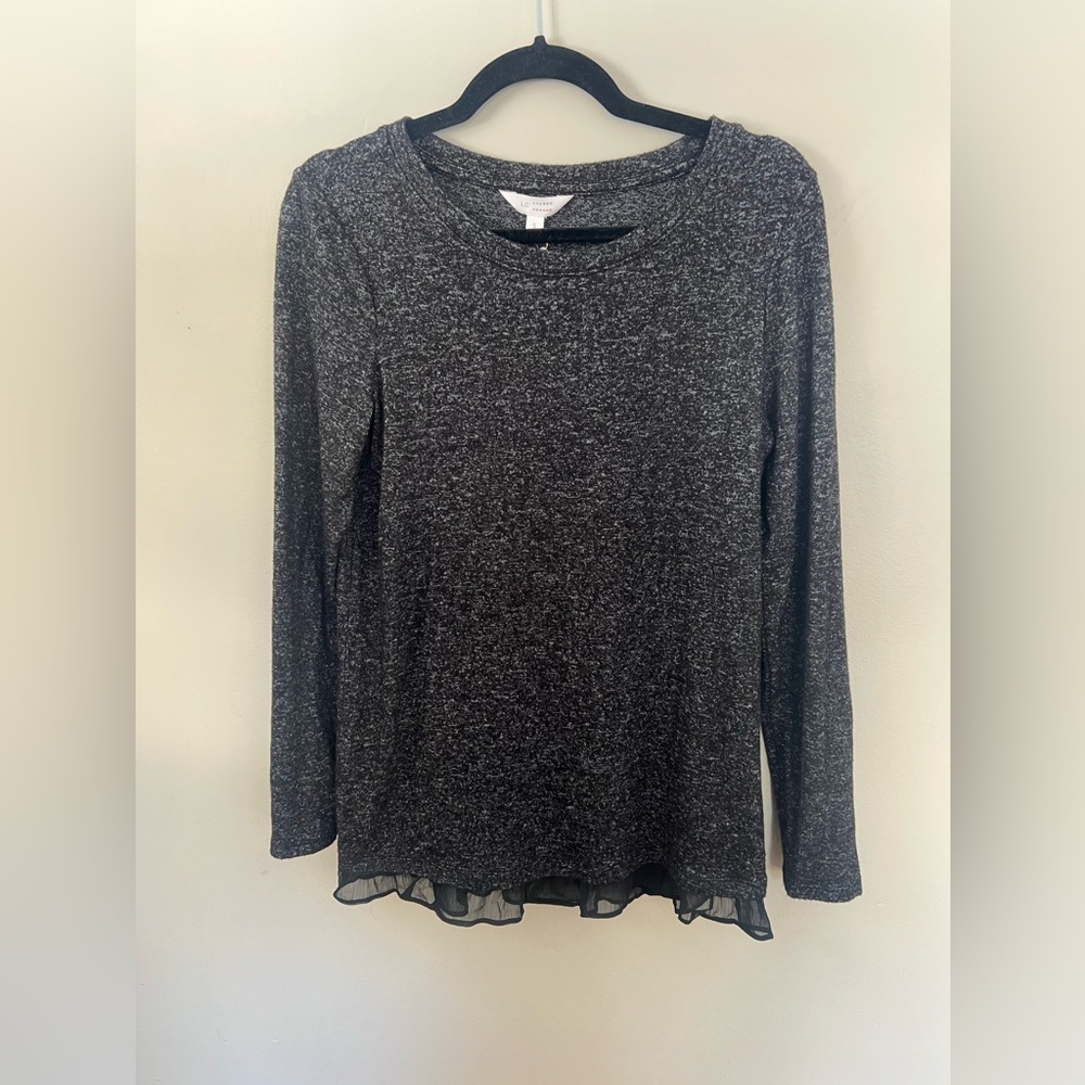 Lauren Conrad, black long sleeves shirt, mesh bottom, trim New With Tags Small